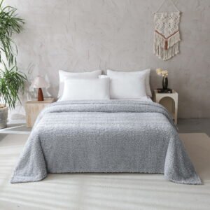 Shearling Blanket, Gray, Full/Queen